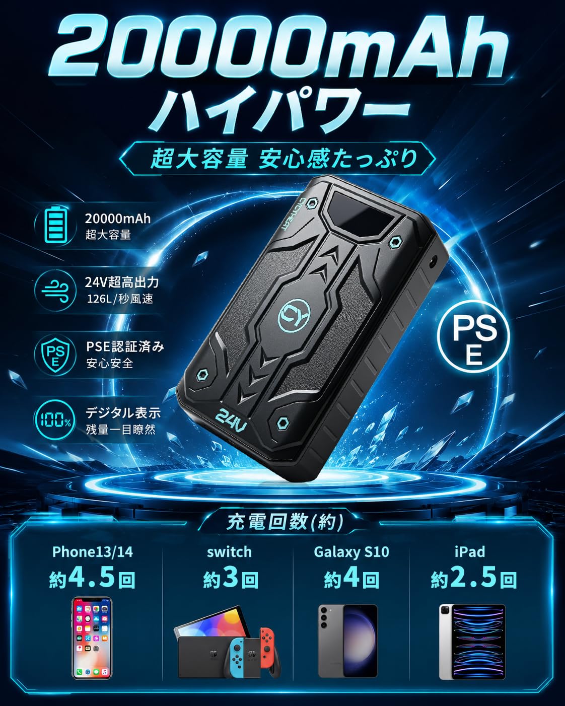 Amazon.co.jp: 空調作業服 ファンバッテリーセット【超高出力 超強風